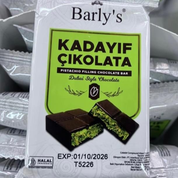 

Cokelat viral Barly’s Cokelat dubai pistachio filling chocolate | dubai chocolate pistachio 70 grm