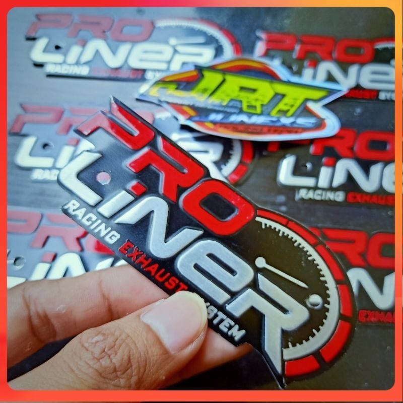 emblem knalpot merk proliner bahan almunium mengkilap tulisan timbul bukan stiker merek knalpot raci