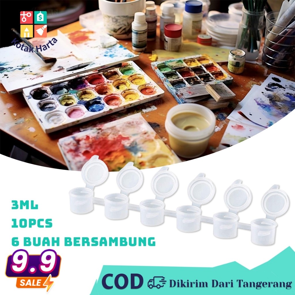 

Empty Paint Cups 6pcs Pot Cat Plastik Renteng Empty Container Strip 6x3ml Warna Transparan