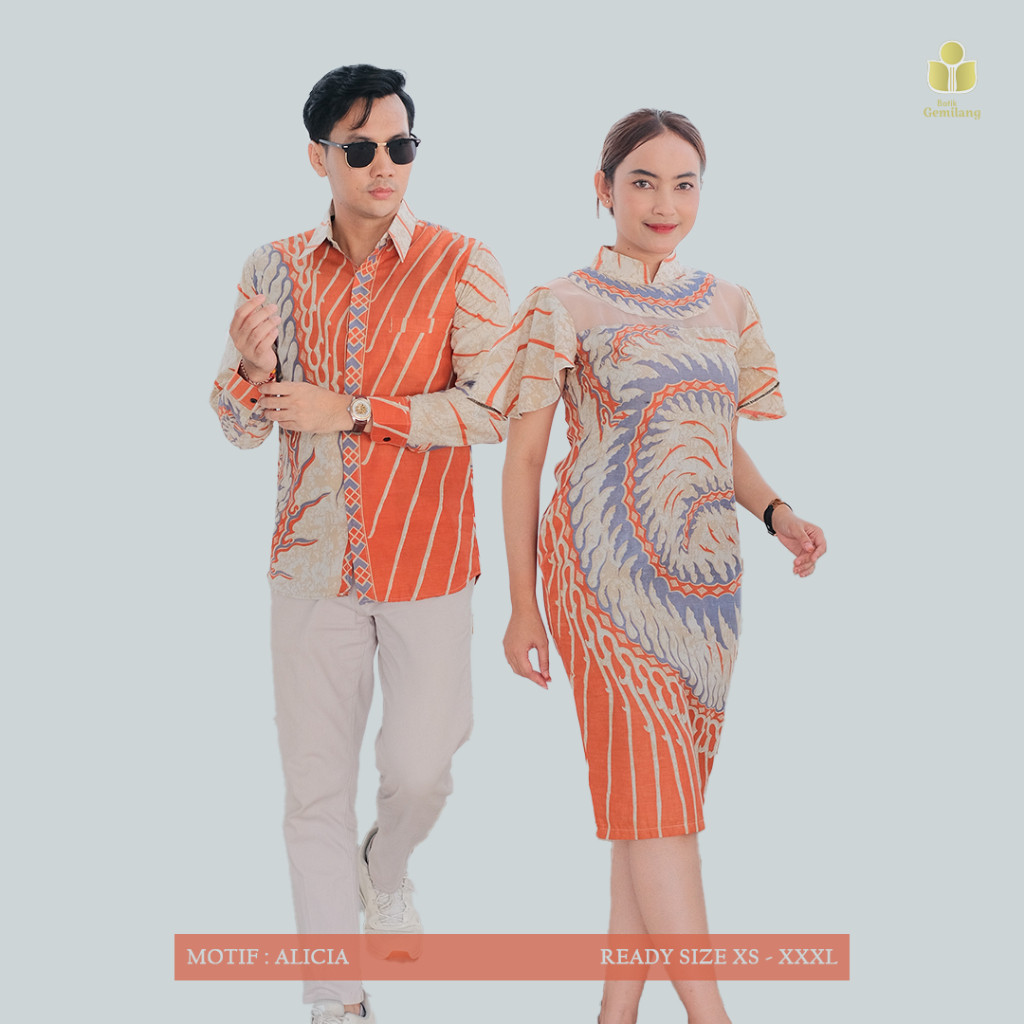 BATIK GEMILANG - Couple Atasan Dress Kemeja Motif Alicia couple batik solo batik pria & wanita premi