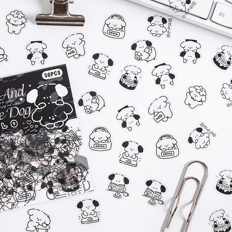 Mr. Paper, 6 Styles, 50pcs/bag, PET Cartoon Animal Sticker Bag, Transparent Simple Drawing Animal St