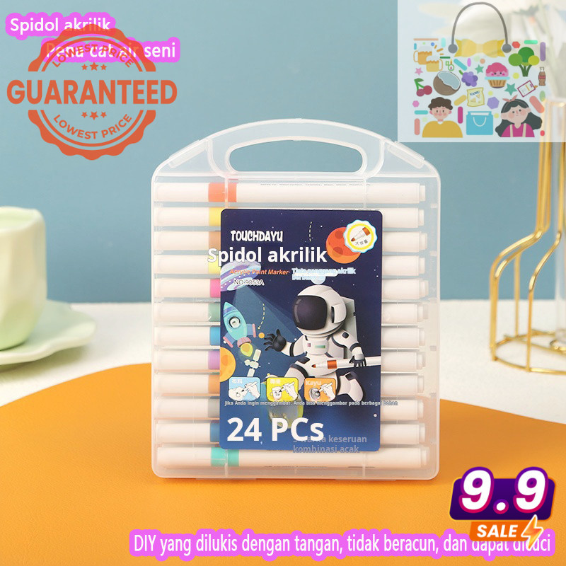 

（12PCS） Spidol akrilik berbasis air untuk anak-anak, siswa dapat dicuci tanpa warna, set pena lukis grafiti, 12 warna dan 24 warna