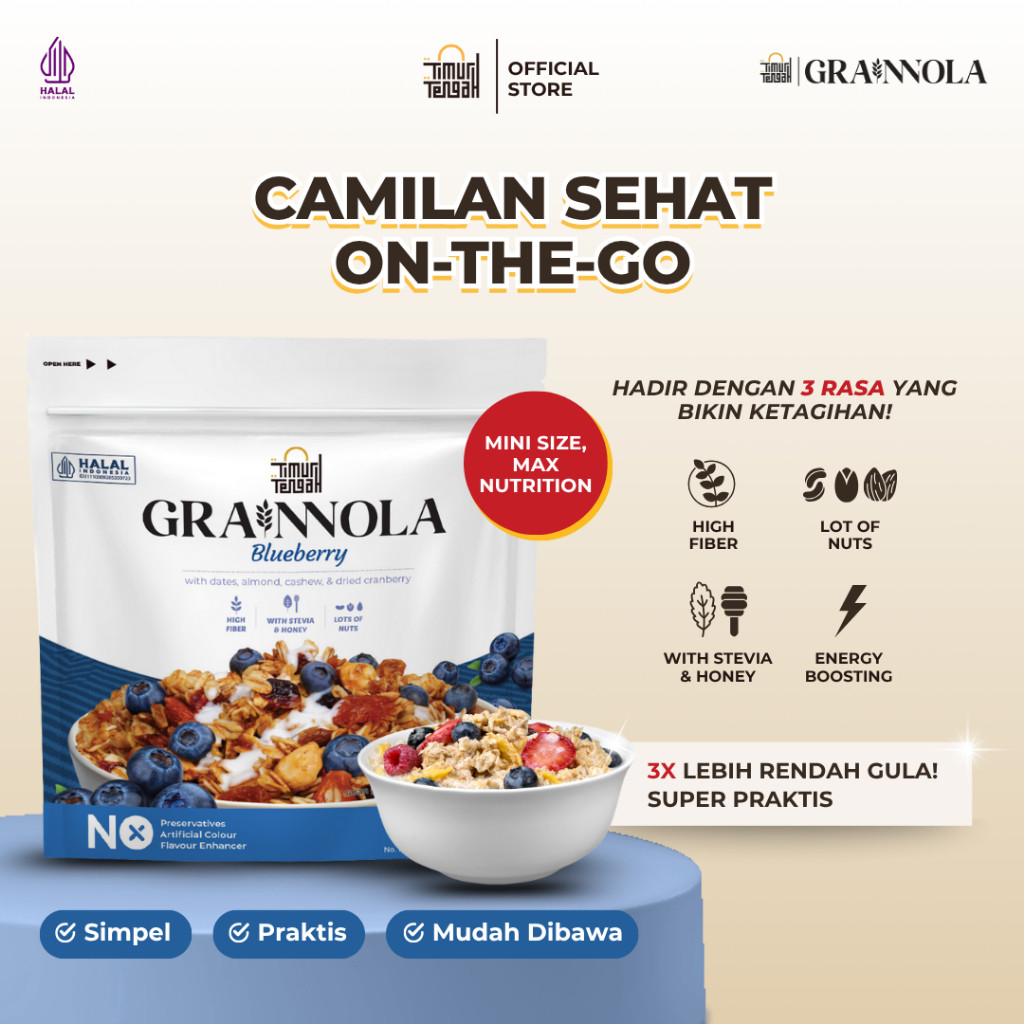 

Timur Tengah Grainnola Blueberry 125 gr Granola Camilan Sereal Makanan Sehat Rendah Kalori