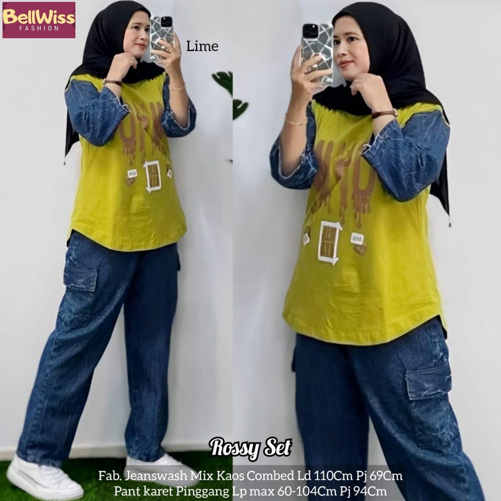 Setelan Wanita Santai Rossy – Outfit Loungewear Atasan Kaos + Celana Panjang Nyaman untuk Rumah
