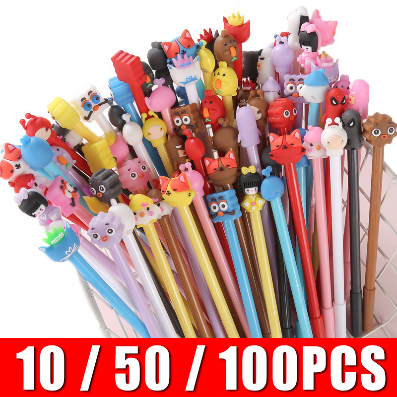 

10/50/100pcs Cute Ballpoint Pens Smooth Writing Gel Pens with Creative Cartoon Caps for Office & Study Stationery Supplies