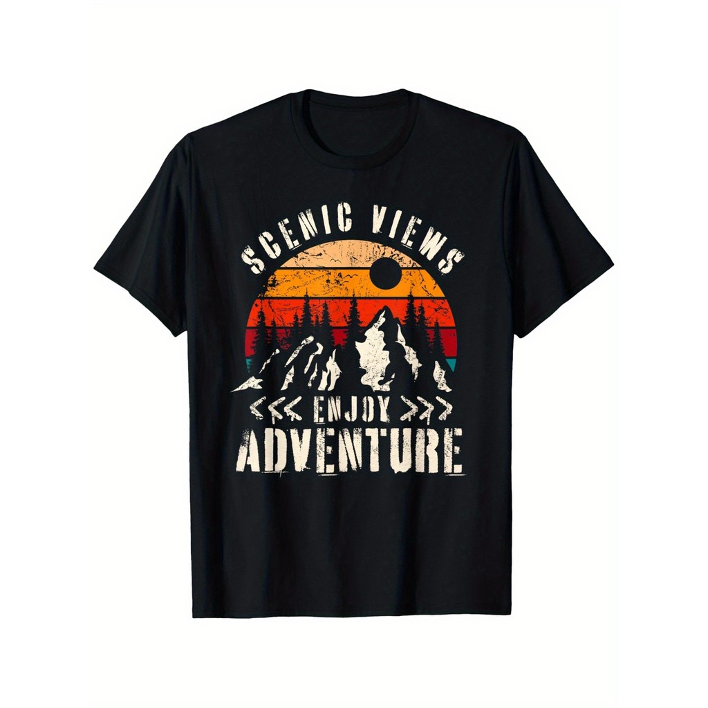 Kaos Pria Gunung Vintage Baju Petualangan Outdoor Hiking Camping Lengan Pendek Katun