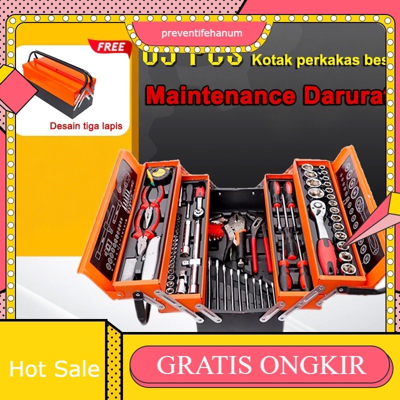 Tool Kit 85 Pcs Tool Alat Bengkel Tool Kit Kunci Sok Set alat lipat tiga Bengkel Tool Kit Pekerjaan 
