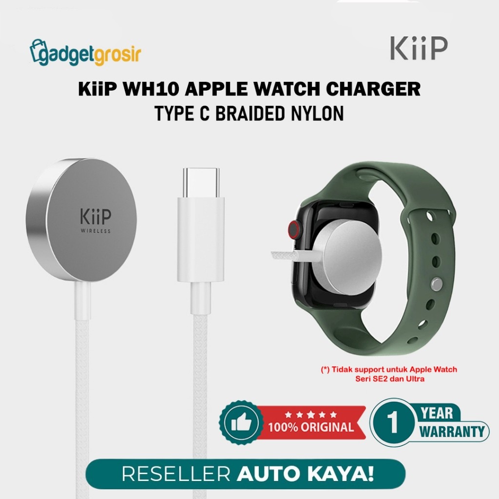 KiiP Wireless WH10 Cable Charger Apple Watch iWatch Magnetic Type C Braided Nylon Portable Charging 