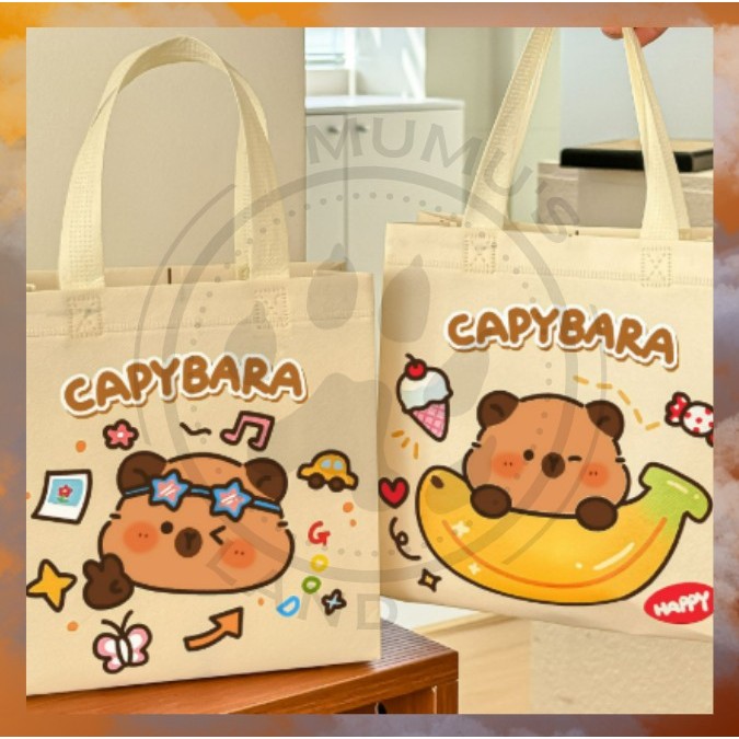 

MUMUSLAND Totebag Tas Spunbond Wanita Pria Remaja Goodie Bag Kapibara Capybara Korea Style S-PO032