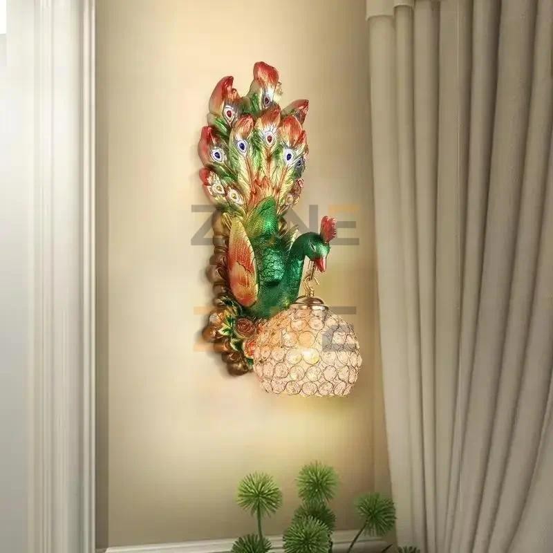 Lampu Dinding LED Model Burung Merak Lampu Merak Modern Bahan Resin Kaca Peacock Wall Lamp LED Resin
