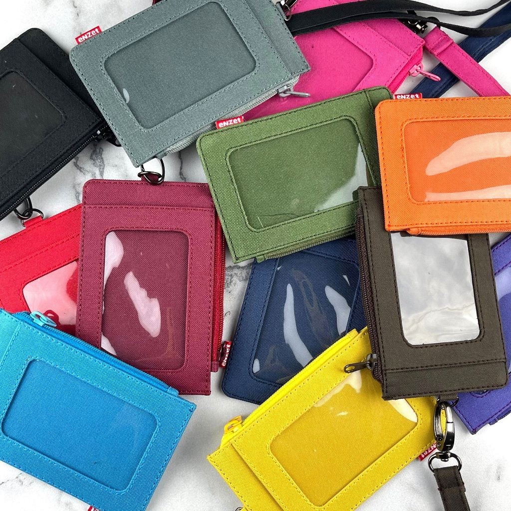 

NEW >> ID card holder hanging wallet name tag kartu lanyard zipper kain kanvas polos Rx-3