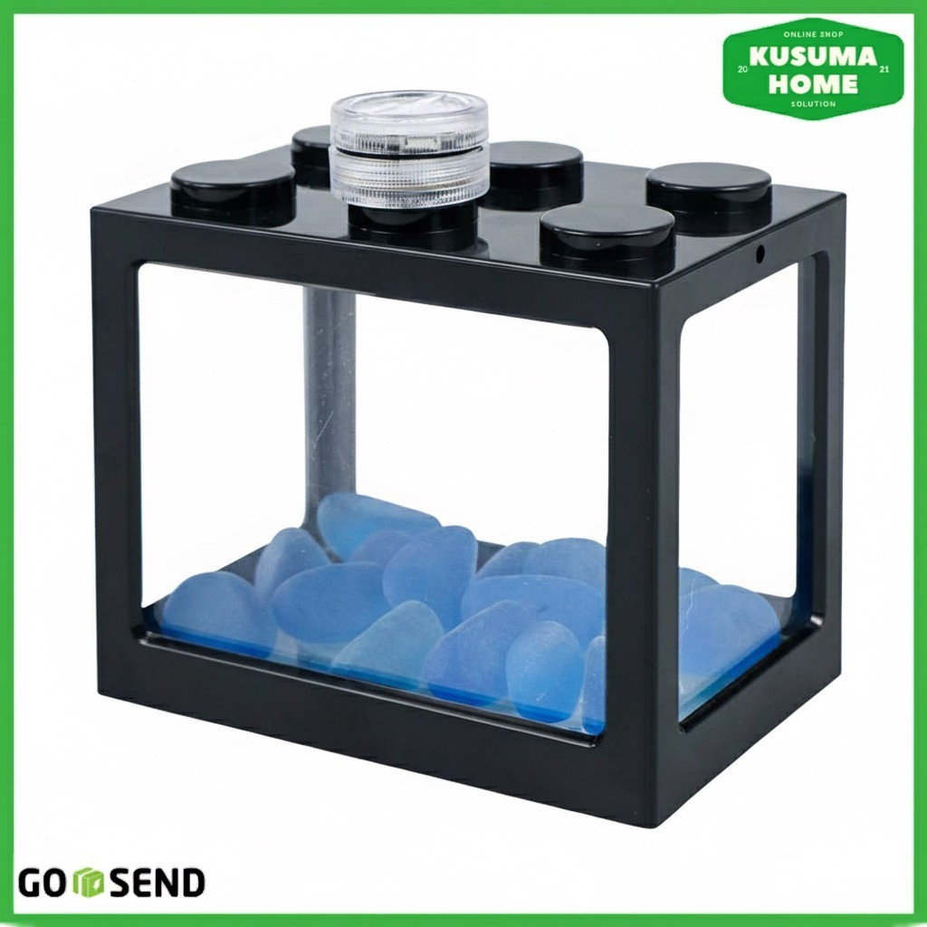 Akuarium Mini Lego Block LED Akuarium Ikan Kecil Hias Cupang Hiasan Meja Akuatik Aquascape Toples Ka
