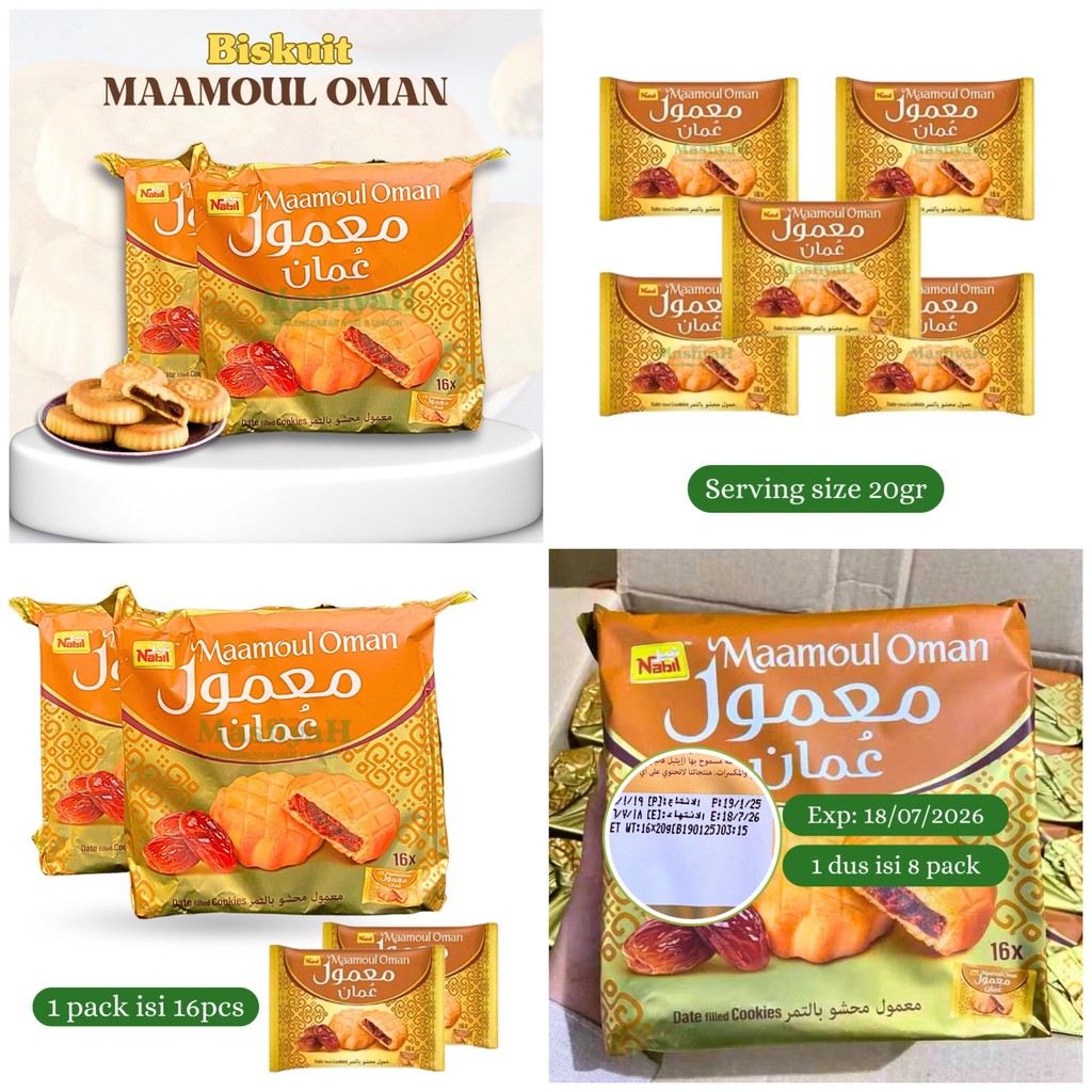 

Biskuit Kurma Maamoul Oman 250gr isi 12pcs Original Arab Saudi/ Dates Maamoul Stuffed with Premium BISKUIT BISCUIT PREMIUM KUE KERING KEMASAN PRAKTIS CEMILAN PRAKTIS TRAVEL PACK OLEH OLEH SOUVENIR HAJI UMRAH UMROH T,M