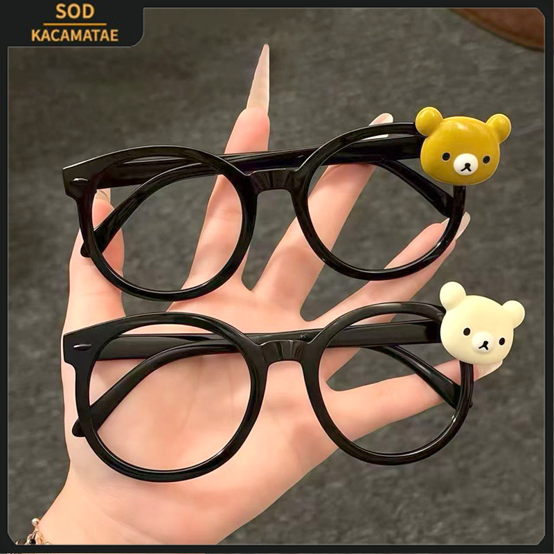 COD⚡Kacamata Bulat Bingkai Gaya Jepang Berbentuk Beruang Imut untuk Siswa  Aksesori Foto untuk Gadis