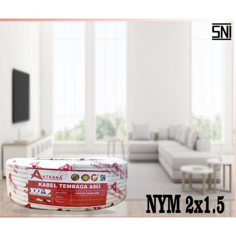 Kabel Listrik 1 Roll Tembaga Antrana NYM 2x1,5 / Kabel Kenjiro Tembaga 2x1.5 50 Yard 50Y