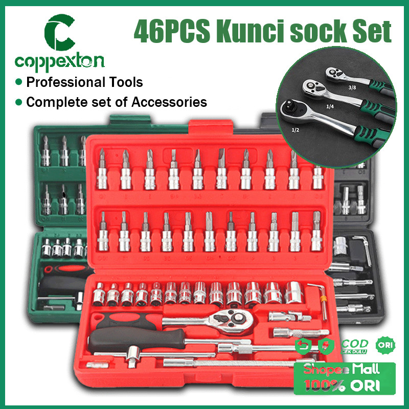 Coppexton Set Kunci Sok Kunci Shock 46 pcs Mobil Motor Lengkap Socket Tool Kit set Pas Ring Motor Mo