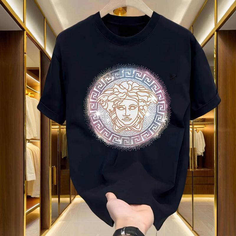 Cetakan baju pendek pria dan wanita VERSACE Medusa dengan motif besar