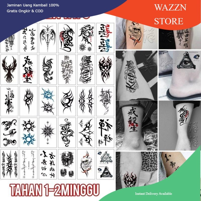 Wazzn- 30 Pcs Grosir Termurah Tato Tulisan Jepang Aesthetic KODE O - Tatto Temporer motif kecil, Tat