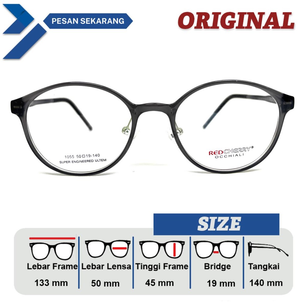 FRAME KACAMATA ORIGINAL RED CHERRY 1055 OVAL LEBAR 133 SIZE 50 BRIDGE 19