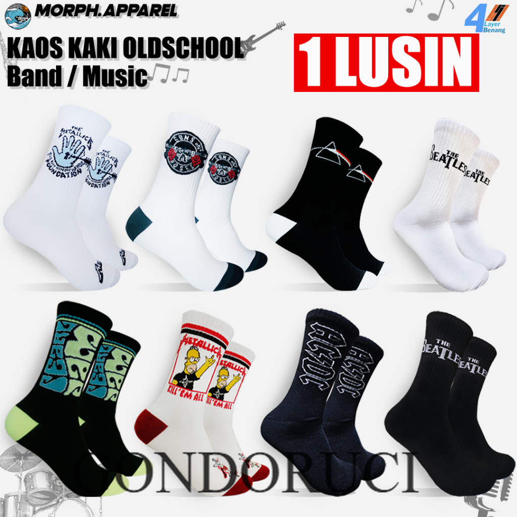 [  LUCIAMO ]  Kaos Kaki Oldschool Band - Kaos Kaki Musik Motif - 1LUSIN - Morph.Apparel