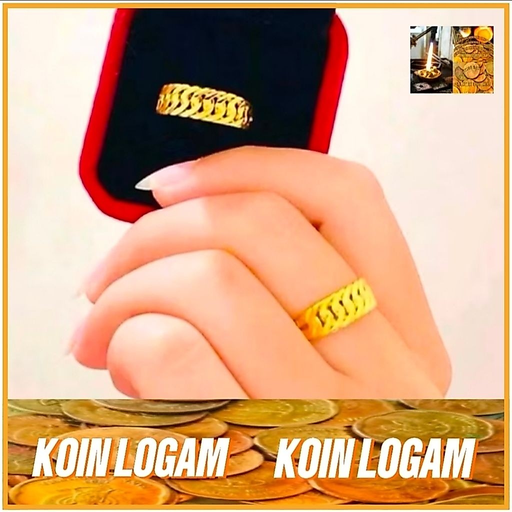 Cincin Koin 91 ORI Tidak Luntur Perhiasan Wanita Anti Karat Elegan Lapis Emas Terbaru