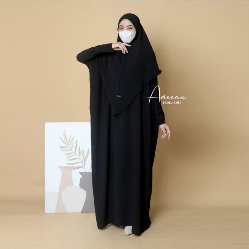 Gamis umroh kaftan AMEENA Krinkle premium SET HIJAB Panjang