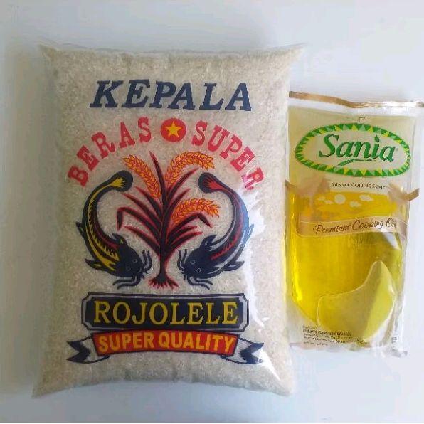 Paket Sembako Beras Rojolele 5Kg & Minyak Sania 1L Beragam Merek .
