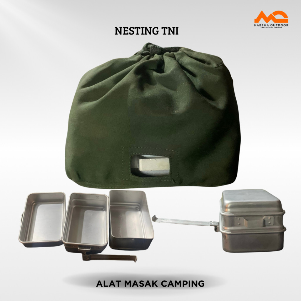 Nesting TNI POLRI Second Original Alat Masak Camping Hiking Aktivitas Outdoor Cooking Set Ekonomis  