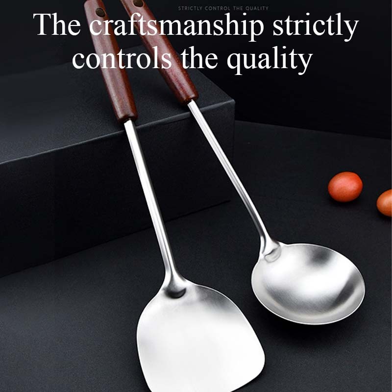

Peralatan Dapur Gagang Kayu Spatula Stainless Steel Spatula Sendok Penggorengan Tebal Rumah