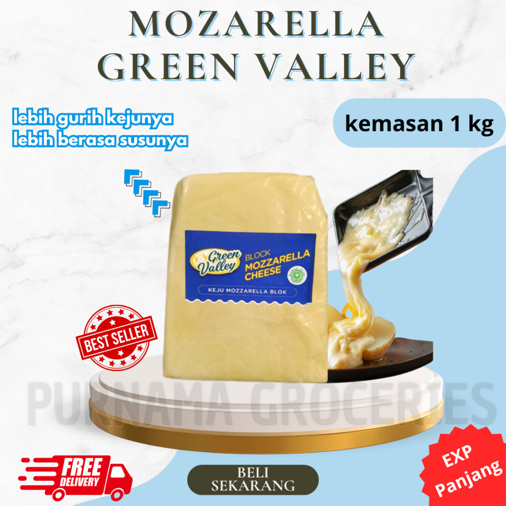 

Green Valley Mozarella 1 kg Cheese Premium Keju Mozarella Lumer Termurah Terlaris