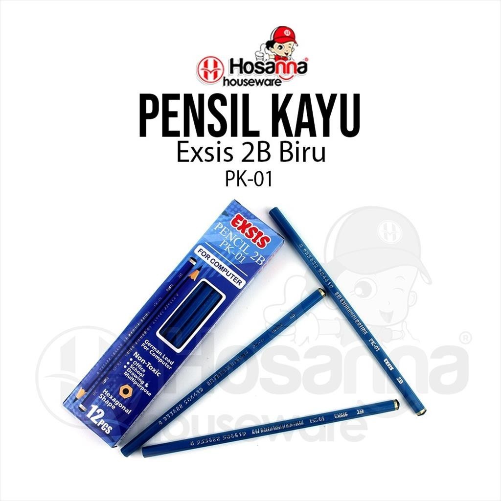

12pcs Pensil 2B Exsis PK-01 / 1 Pak Pencil 2B Biru Kayu