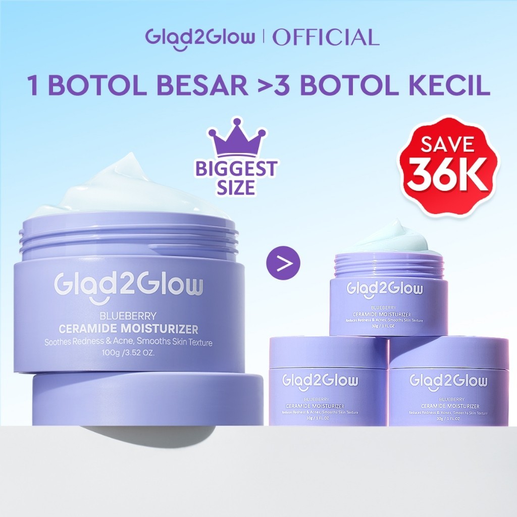 [Isi Besar Hemat]Glad2Glow Blueberry Moisturizer 100g 5% Ceramide Menjaga Skin Barrier Perawatan Waj