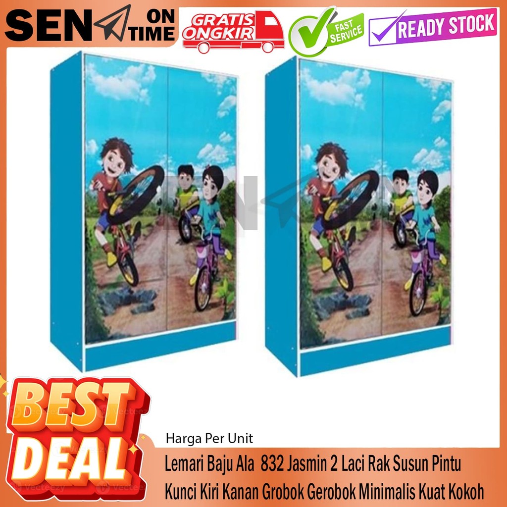 [Kargo] Lemari Baju Ala 832 Jasmine Almari Pakaian Anak Rak Karakter Shifa 2 Pintu Grobok Minimalist