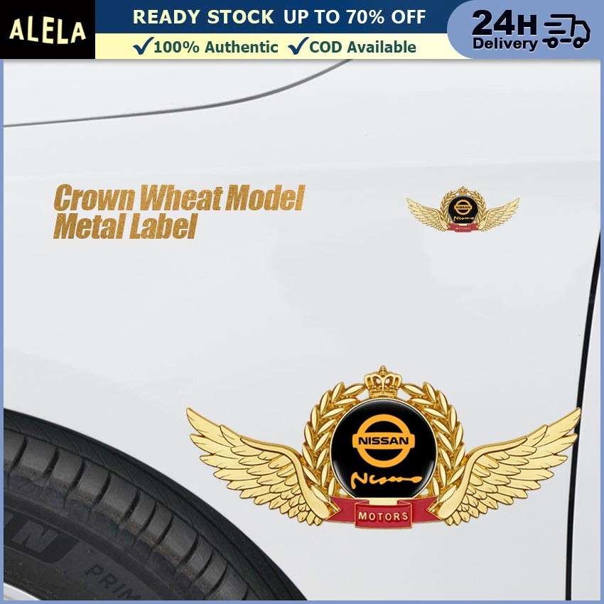 Emblem Logo Mobil Stiker Logam 3D Emblem Mobil Sayap Gandum Stiker Mobil Nissan