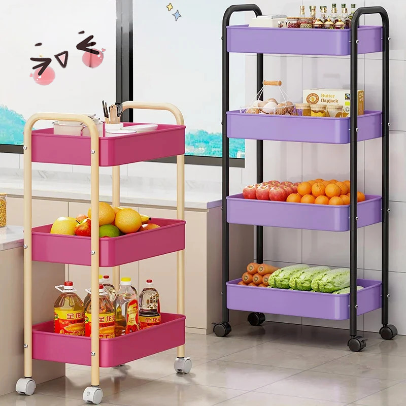 Rak lantai Rak Troli Besi Rak Dapur 3 Tingkat Rak dengan roda Rak Serbaguna
