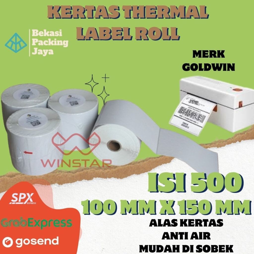 

Label Thermal 100x150 mm isi 500 Merk Goldwin