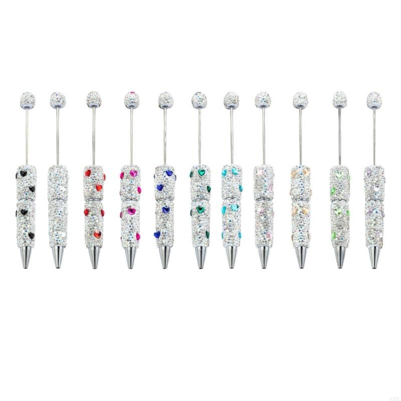 

6pcs Glittering Bead Pen Beadable Ballpoint Pen Smooth Writing Pen 1.0mm Black Pen Rhinestones Fancy Pen for School D5QC