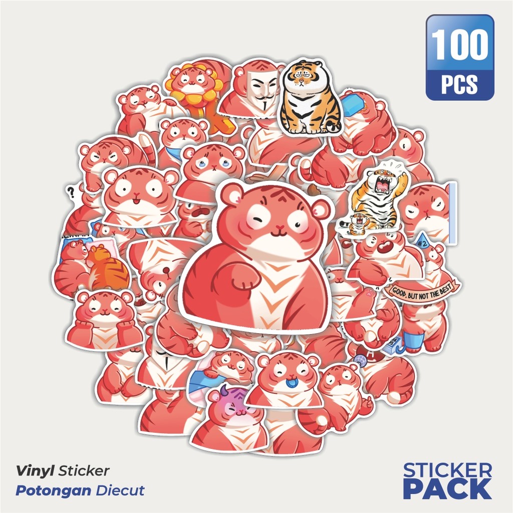 

Super Hemat! 100 PCS Stiker Cute Animal Harimau Roulette Waterproof Aesthetic- Untuk Laptop, Motor, dan Helm - Paper Stationery Pack