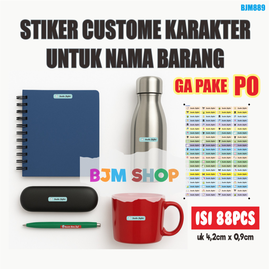 

BJM889 Karakter label nama isi 88pc Waterproof Stiker Custom sticker Buku Pulpen Botol Tempat Makan