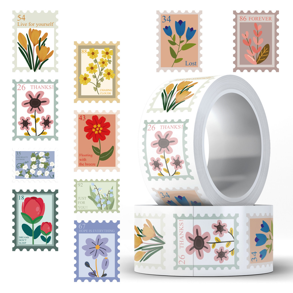 

500pcs/roll Cute Cartoon Flowers Aesthetic Stickers For Laptop Luggage Guitar Phone Bicycle Diary Vinyl Decals (10 Patterns)