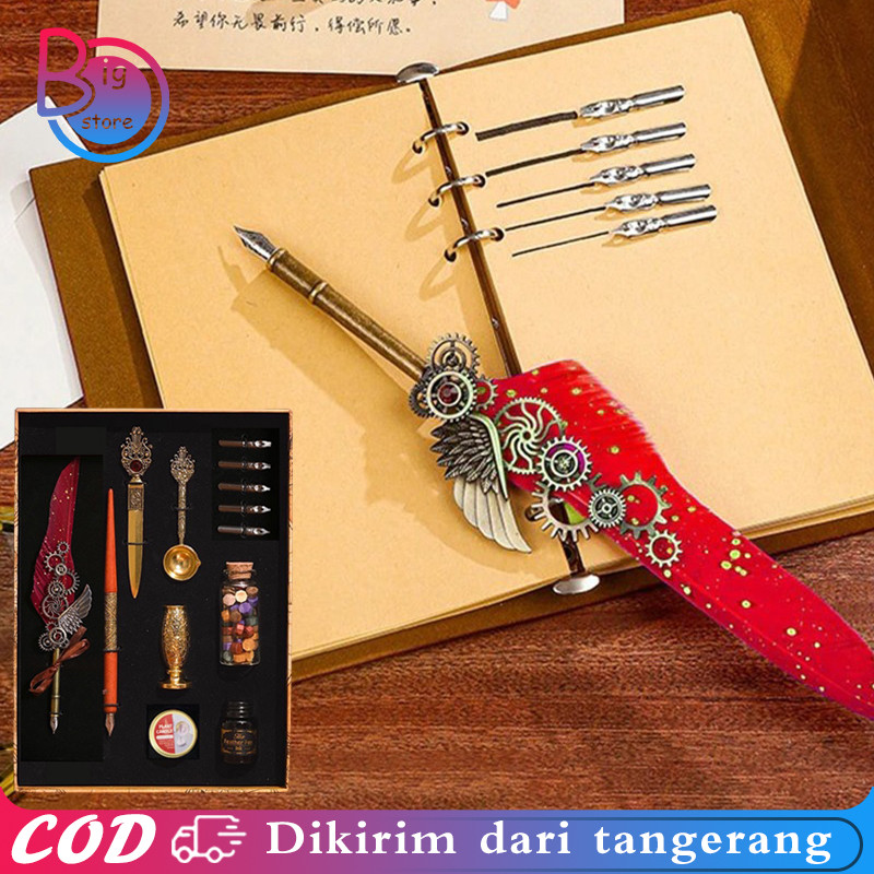 

Pena Bulu Kaligrafi Retro Harry Potter Set Lengkap Feather Dip Pen Dengan Tinta