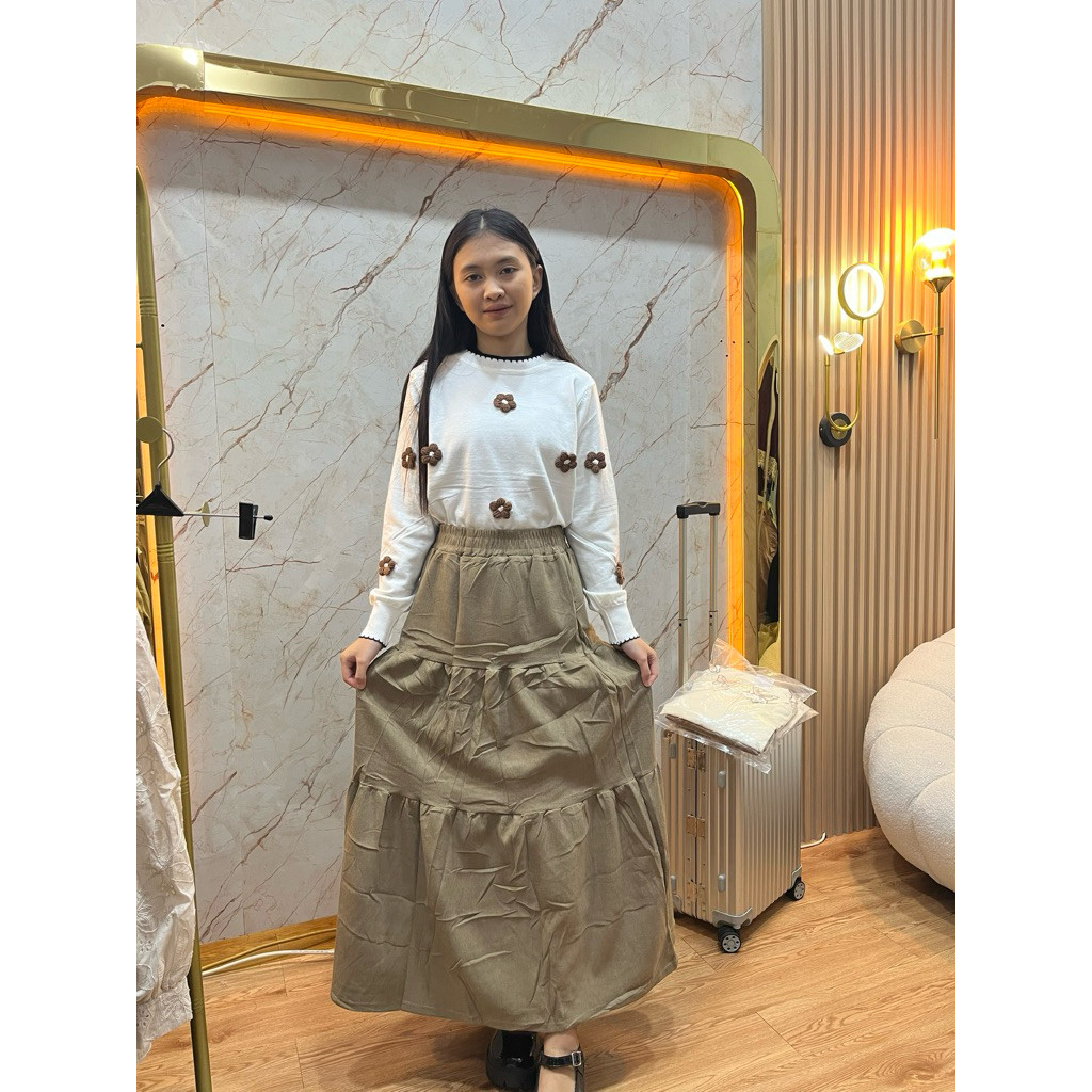 Tq88indonesia Rok Panjang Wanita Bahan Tebal /  ROK CORDUROY Maxi / Rok Polos Kekinian