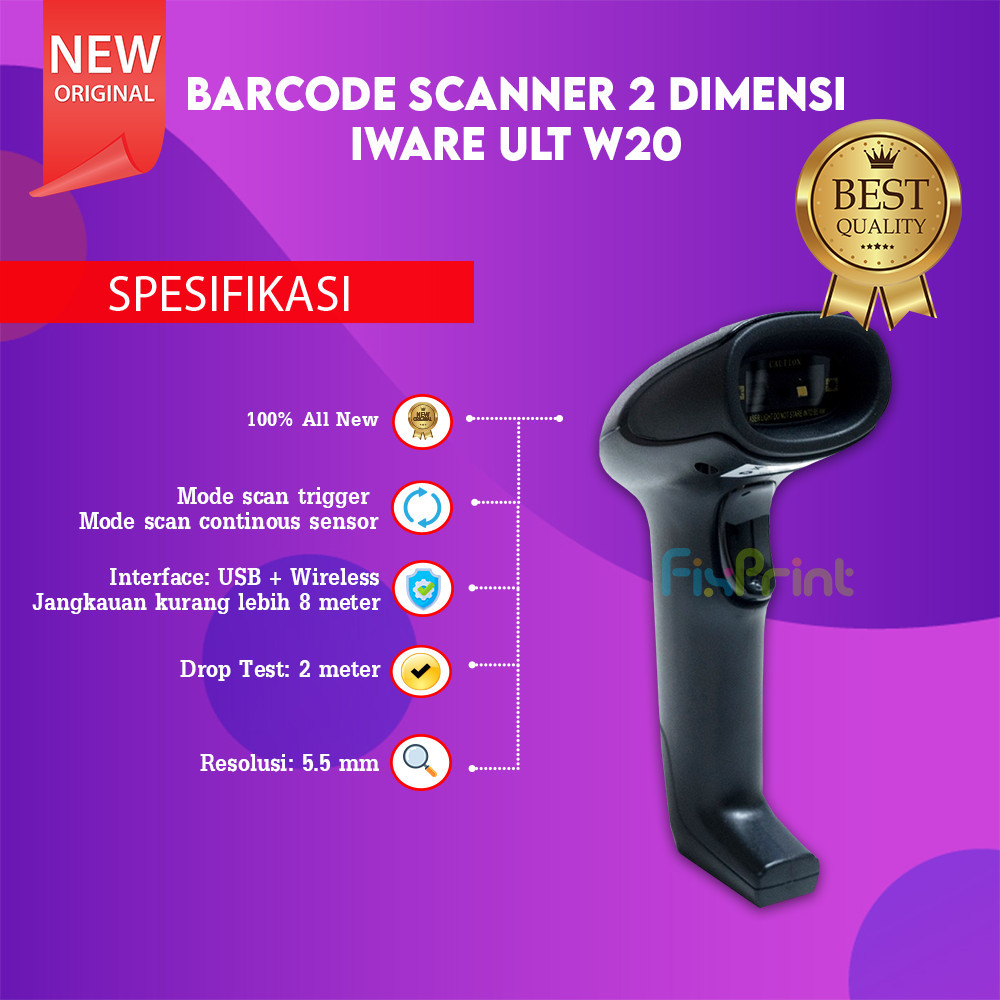 FixPrint Barcode Scanner 2 Dimensi IWare ULT-W20 Interface USB + Wireless Scan Scanner Barcode Kasir