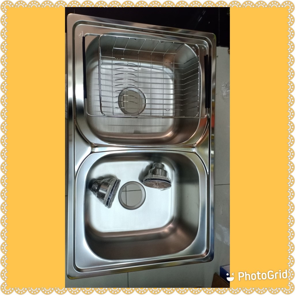 Bak cuci piring 2 lubang gratis rak piring / sink 2 lubang