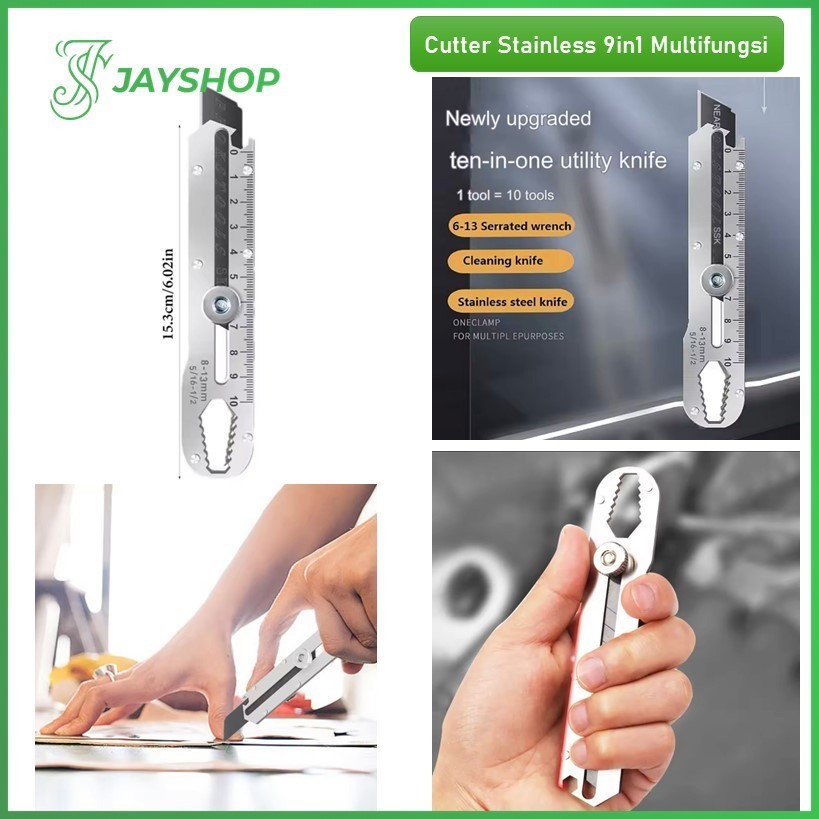 

(GROSIRAN) Pisau Cutter Stainless Besi 9in1 Cutter Stainless Pemotong Kertas Tajam Anti Karat Multifungsi