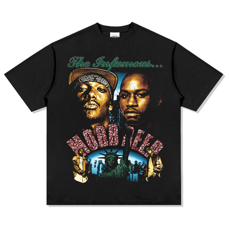 COD Kaos Lengan Pendek Cetak Retro Hip-Hop MOBB DEEP Amerika Leher Bulat