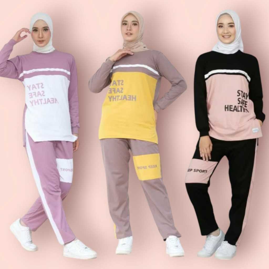 SET MEGA | Setelan Kaos Olahraga Wanita Muslimah Lengan Panjang / Kaos Olahraga Wanita Lengan Panjan