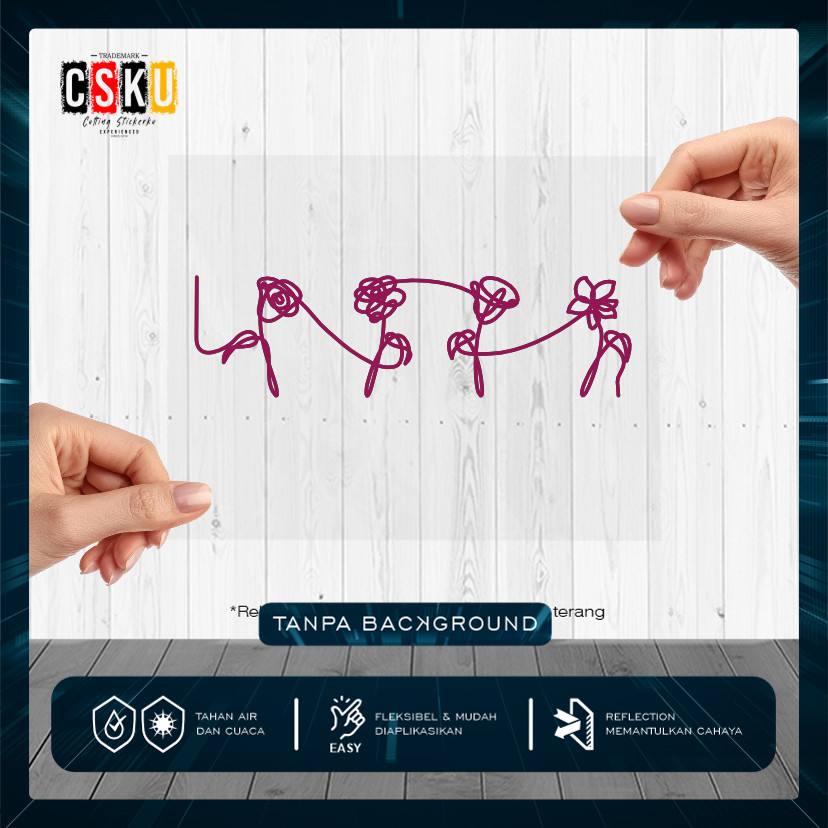 Cutting Sticker Reflective Flower BTS Love Yourself Variasi Motor Mobil Anti Air Aksesoris Hp Keren