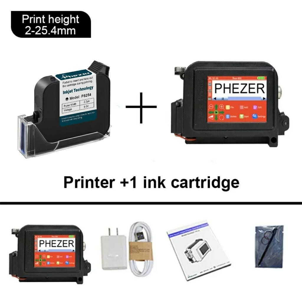 

Phezer 30 Languages 12.7/25.4mm PC11Plus Mini Printer Portable Printer QR Bar Code Date Logo Expiry Date Handheld Inkjet Printer