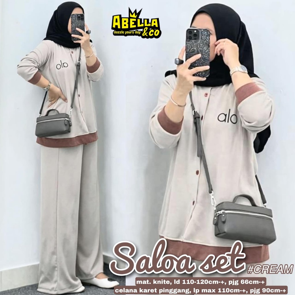 Setelan Pakaian Wanita Kekinian Saloa– Baju Atasan & Celana Kulot Modis Nyaman Dipakai Harian